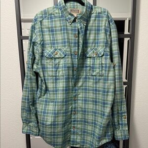 Duluth Trading Co. Blue and Green Plaid Shirt
